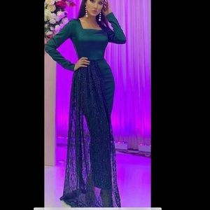 Green evening dress long modest